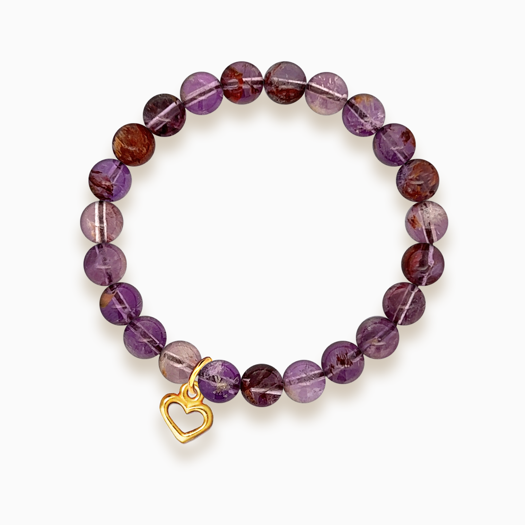 Gemstone Stacker Bracelet With Gold Plated Heart Charm