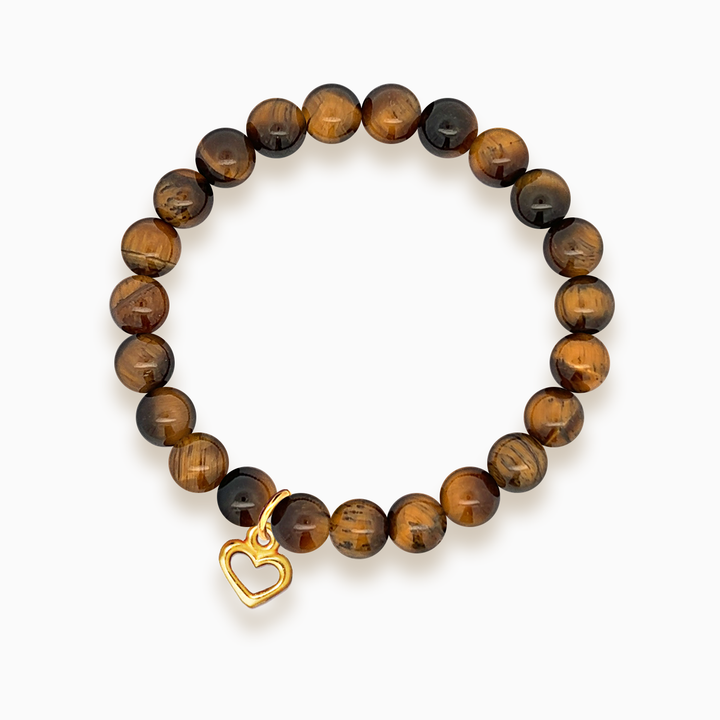 Gemstone Stacker Bracelet With Gold Plated Heart Charm