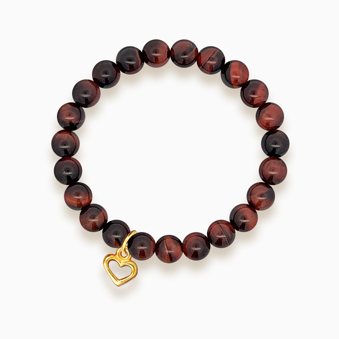 Gemstone Stacker Bracelet With Gold Plated Heart Charm