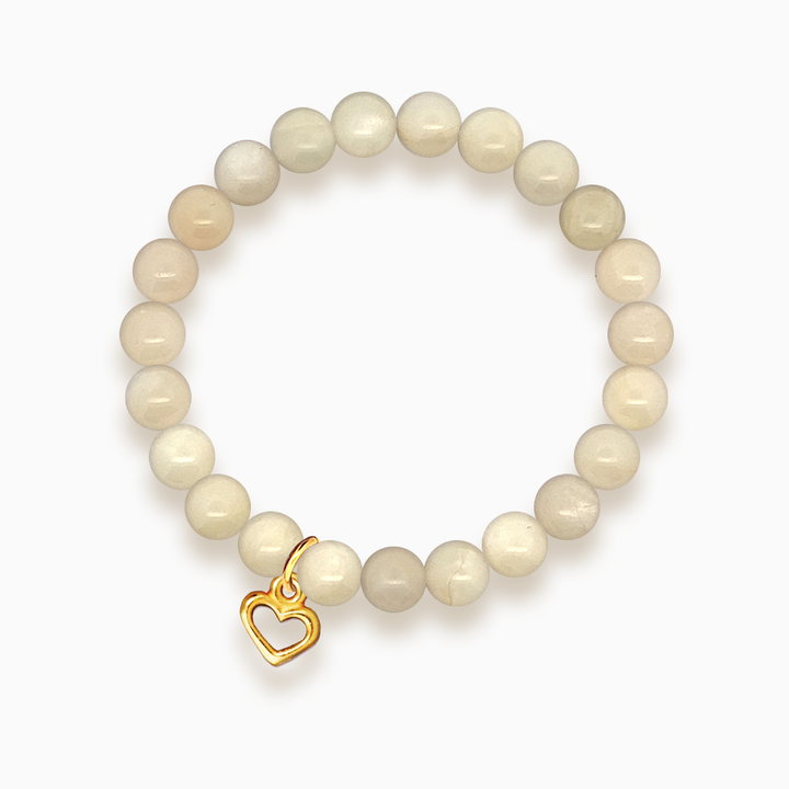 Gemstone Stacker Bracelet With Gold Plated Heart Charm