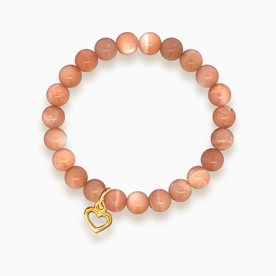 Gemstone Stacker Bracelet With Gold Plated Heart Charm