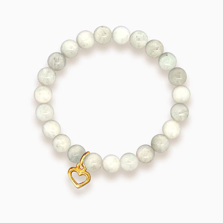 Gemstone Stacker Bracelet With Gold Plated Heart Charm