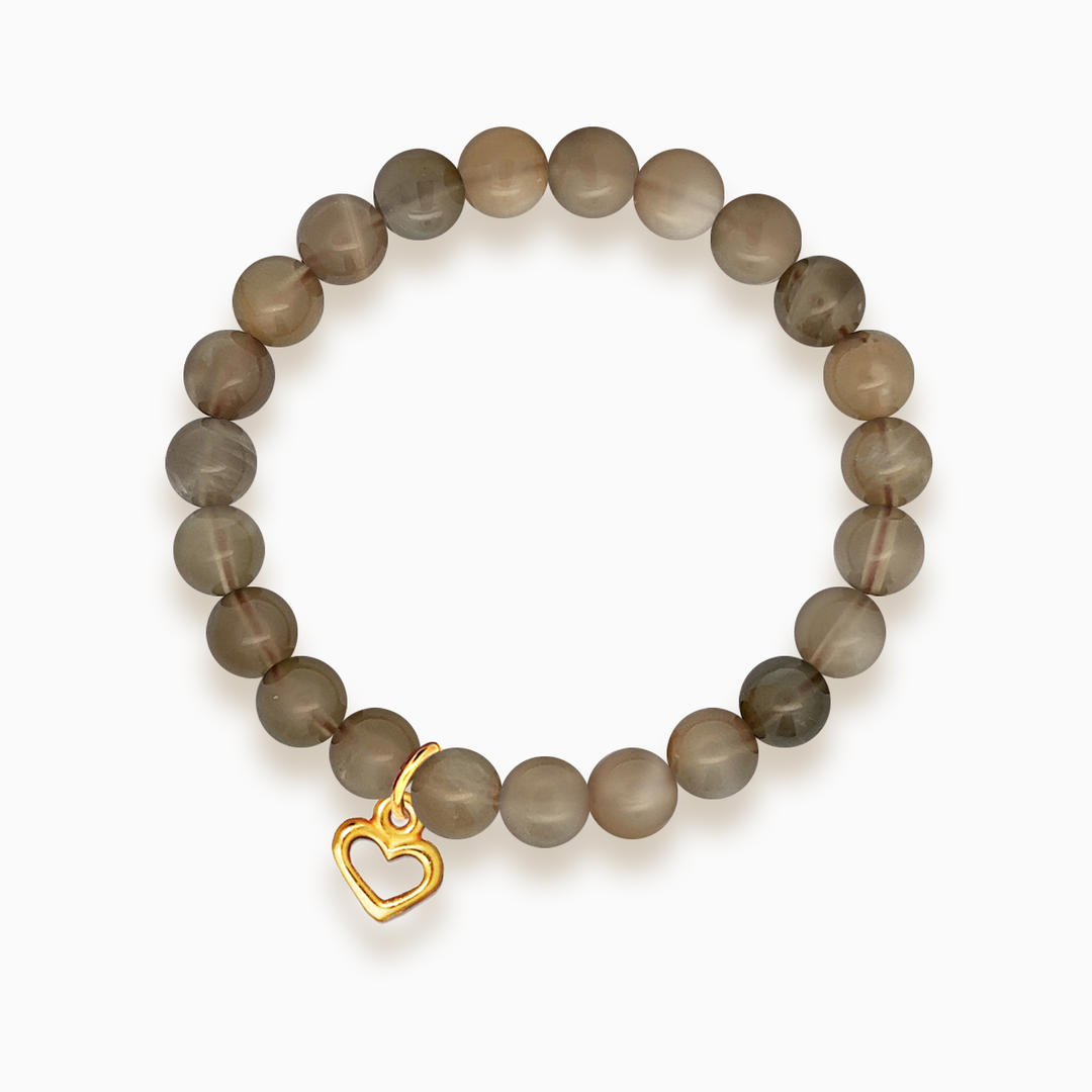 Gemstone Stacker Bracelet With Gold Plated Heart Charm