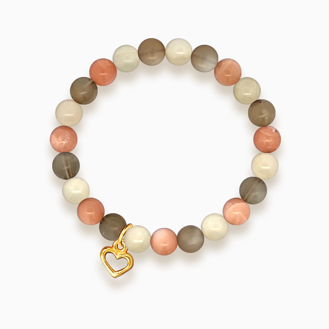 Gemstone Stacker Bracelet With Gold Plated Heart Charm