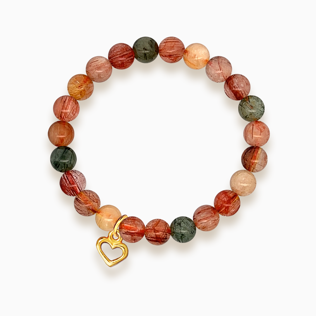 Gemstone Stacker Bracelet With Gold Plated Heart Charm