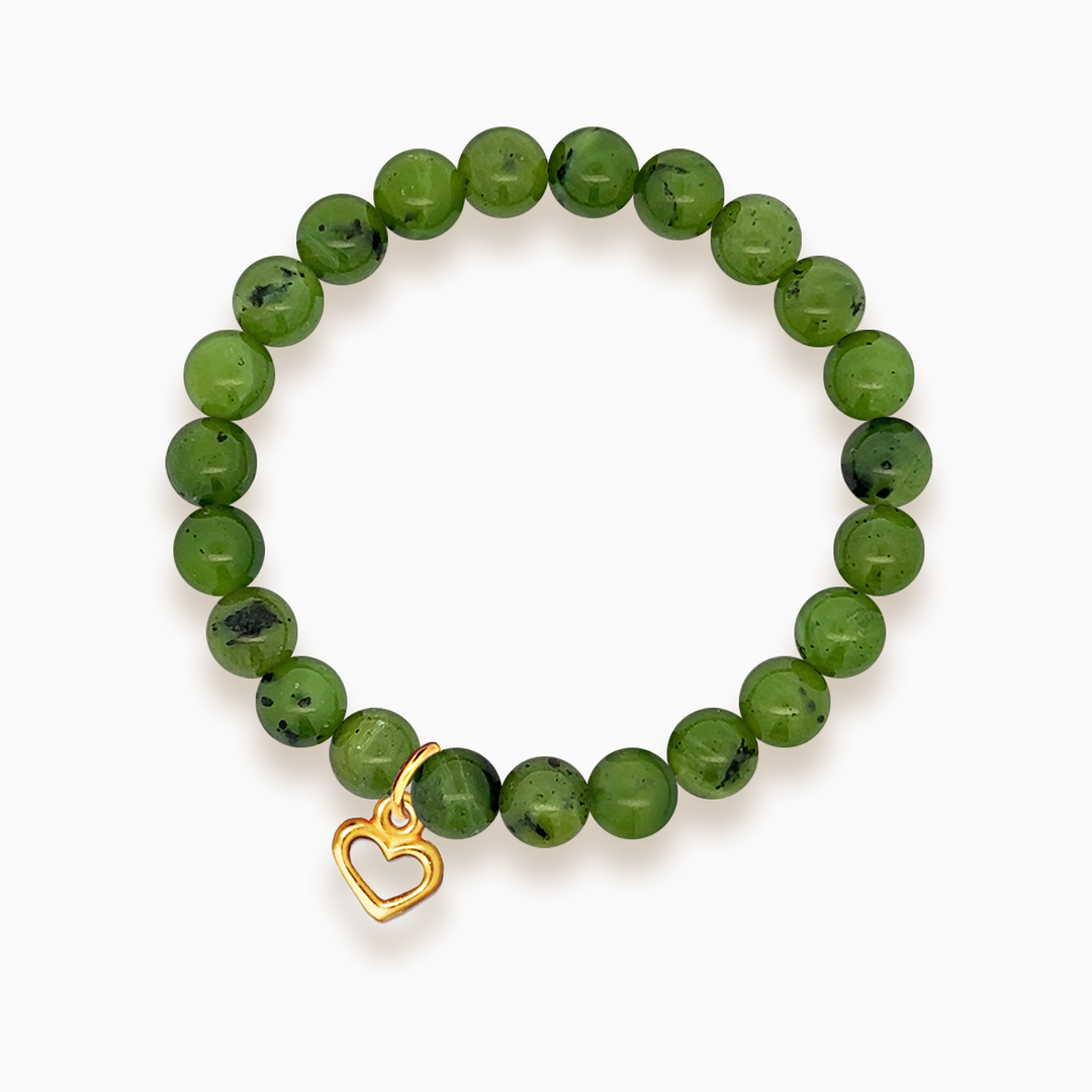 Gemstone Stacker Bracelet With Gold Plated Heart Charm