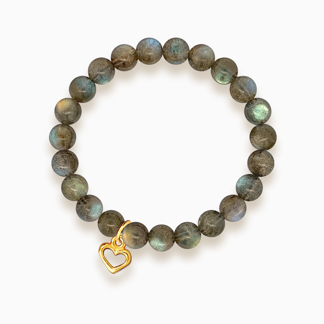 Gemstone Stacker Bracelet With Gold Plated Heart Charm