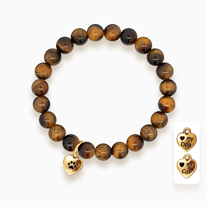 Gemstone Stacker Bracelet With Gold Plated Paw Heart Charm