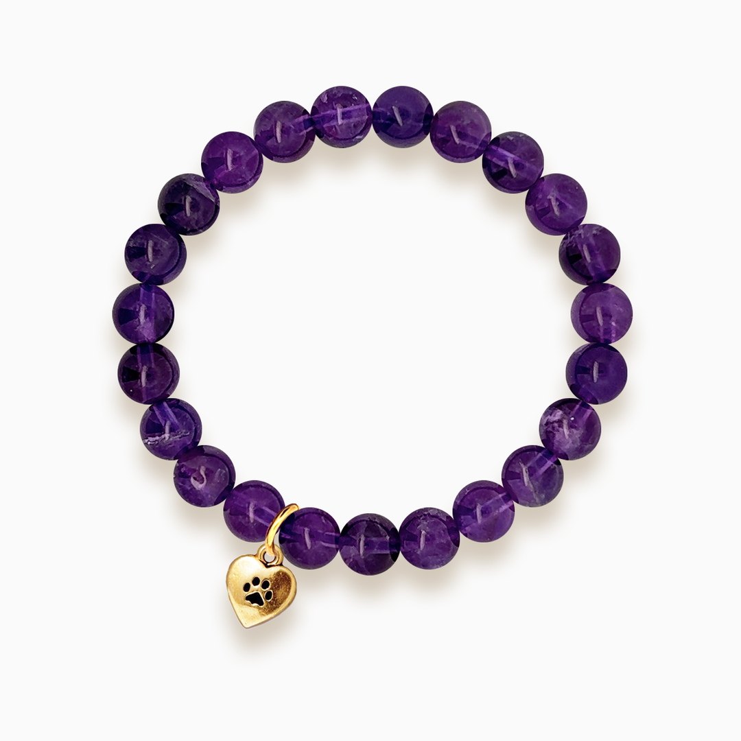 Gemstone Stacker Bracelet With Gold Plated Paw Heart Charm