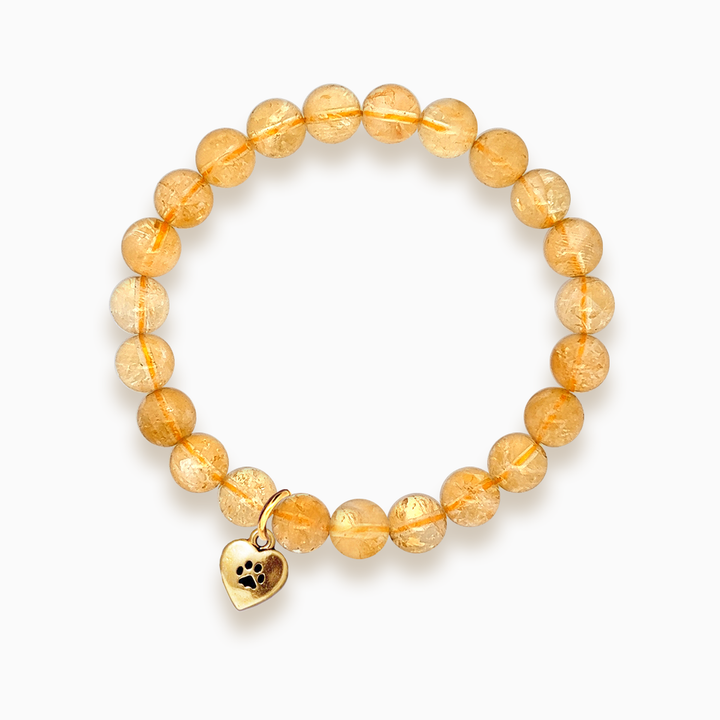 Gemstone Stacker Bracelet With Gold Plated Paw Heart Charm