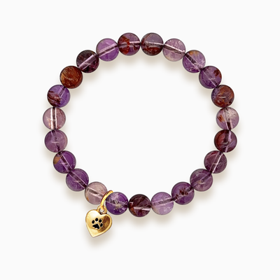 Gemstone Stacker Bracelet With Gold Plated Paw Heart Charm