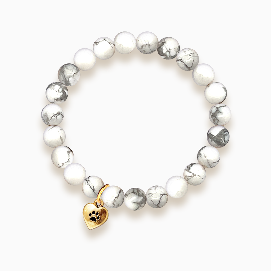 Gemstone Stacker Bracelet With Gold Plated Paw Heart Charm