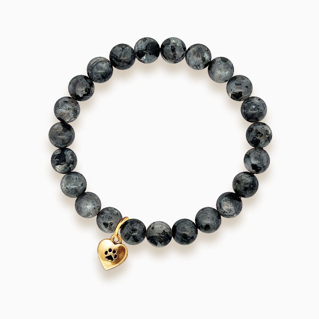 Gemstone Stacker Bracelet With Gold Plated Paw Heart Charm