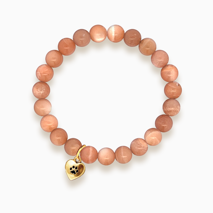 Gemstone Stacker Bracelet With Gold Plated Paw Heart Charm