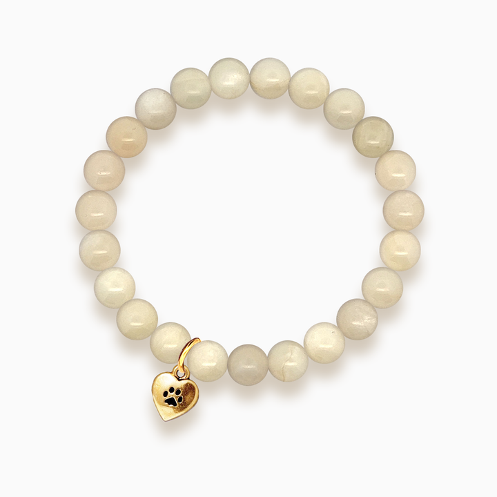 Gemstone Stacker Bracelet With Gold Plated Paw Heart Charm