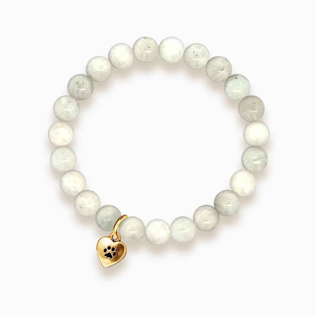 Gemstone Stacker Bracelet With Gold Plated Paw Heart Charm