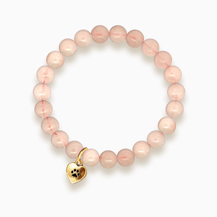 Gemstone Stacker Bracelet With Gold Plated Paw Heart Charm