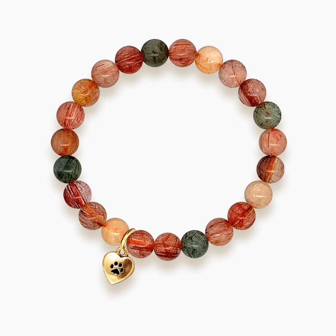 Gemstone Stacker Bracelet With Gold Plated Paw Heart Charm