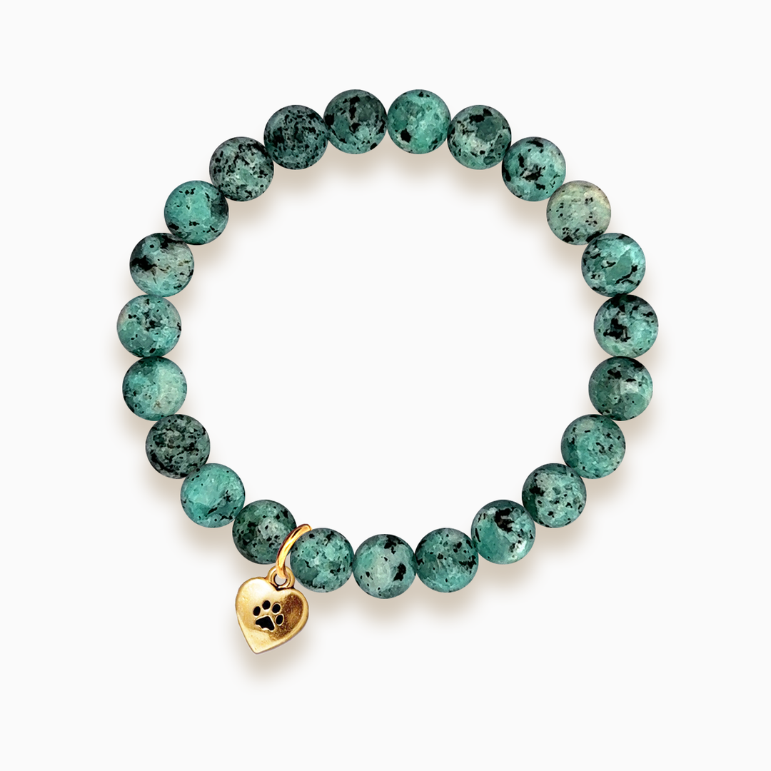 Gemstone Stacker Bracelet With Gold Plated Paw Heart Charm