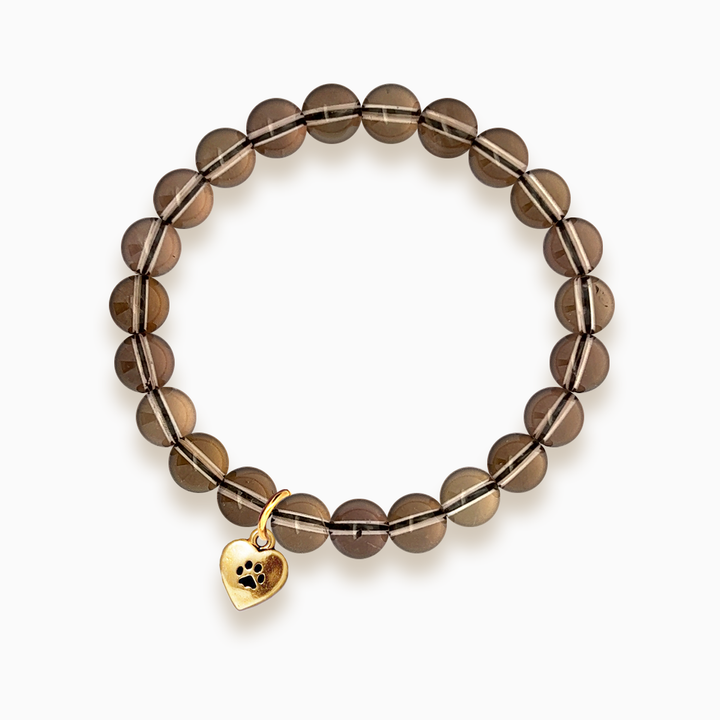 Gemstone Stacker Bracelet With Gold Plated Paw Heart Charm