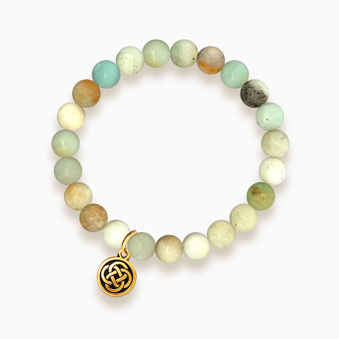 Gemstone Stacker Bracelet With Gold Plated Celtic Knot Charm