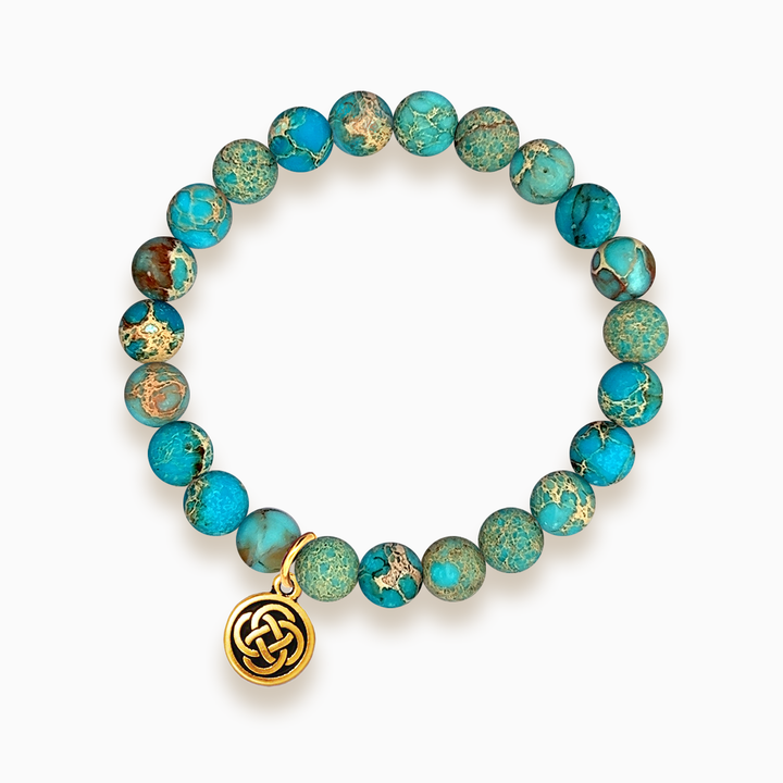 Gemstone Stacker Bracelet With Gold Plated Celtic Knot Charm