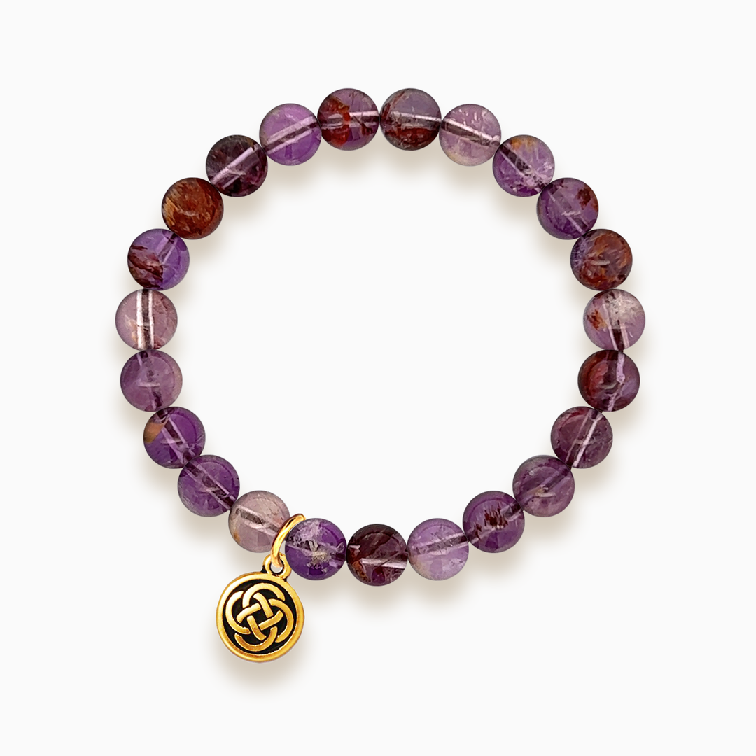 Gemstone Stacker Bracelet With Gold Plated Celtic Knot Charm