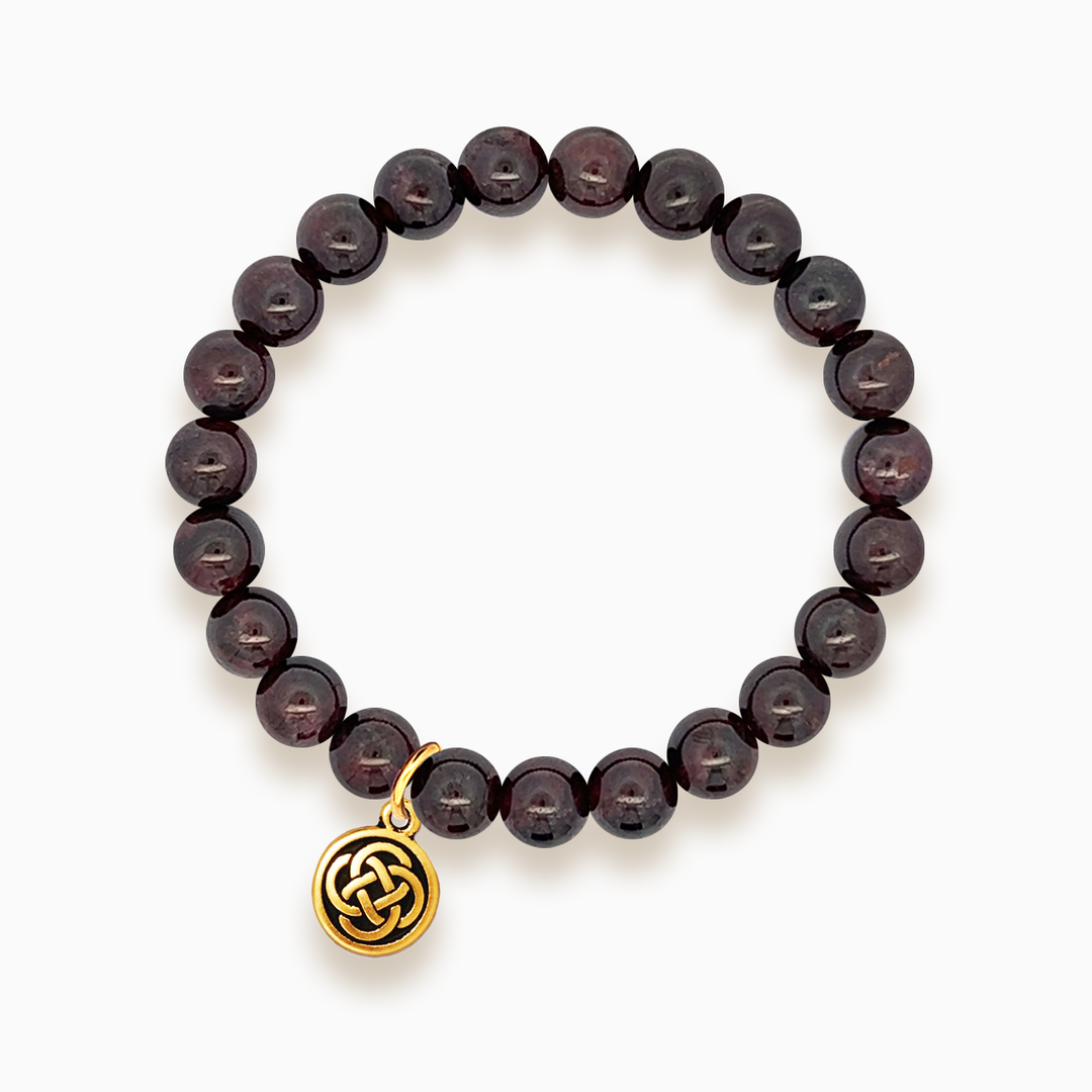 Gemstone Stacker Bracelet With Gold Plated Celtic Knot Charm