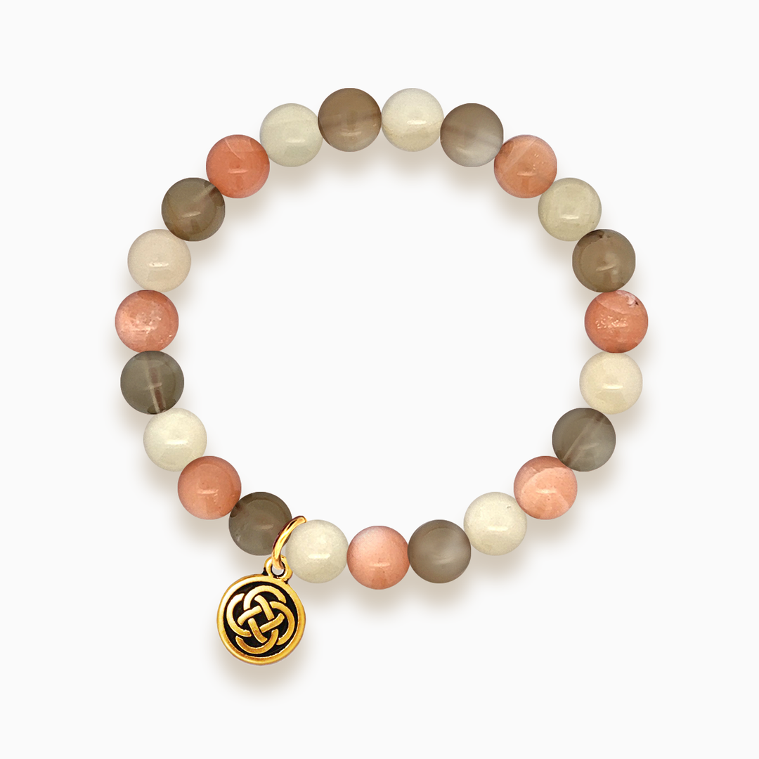 Gemstone Stacker Bracelet With Gold Plated Celtic Knot Charm