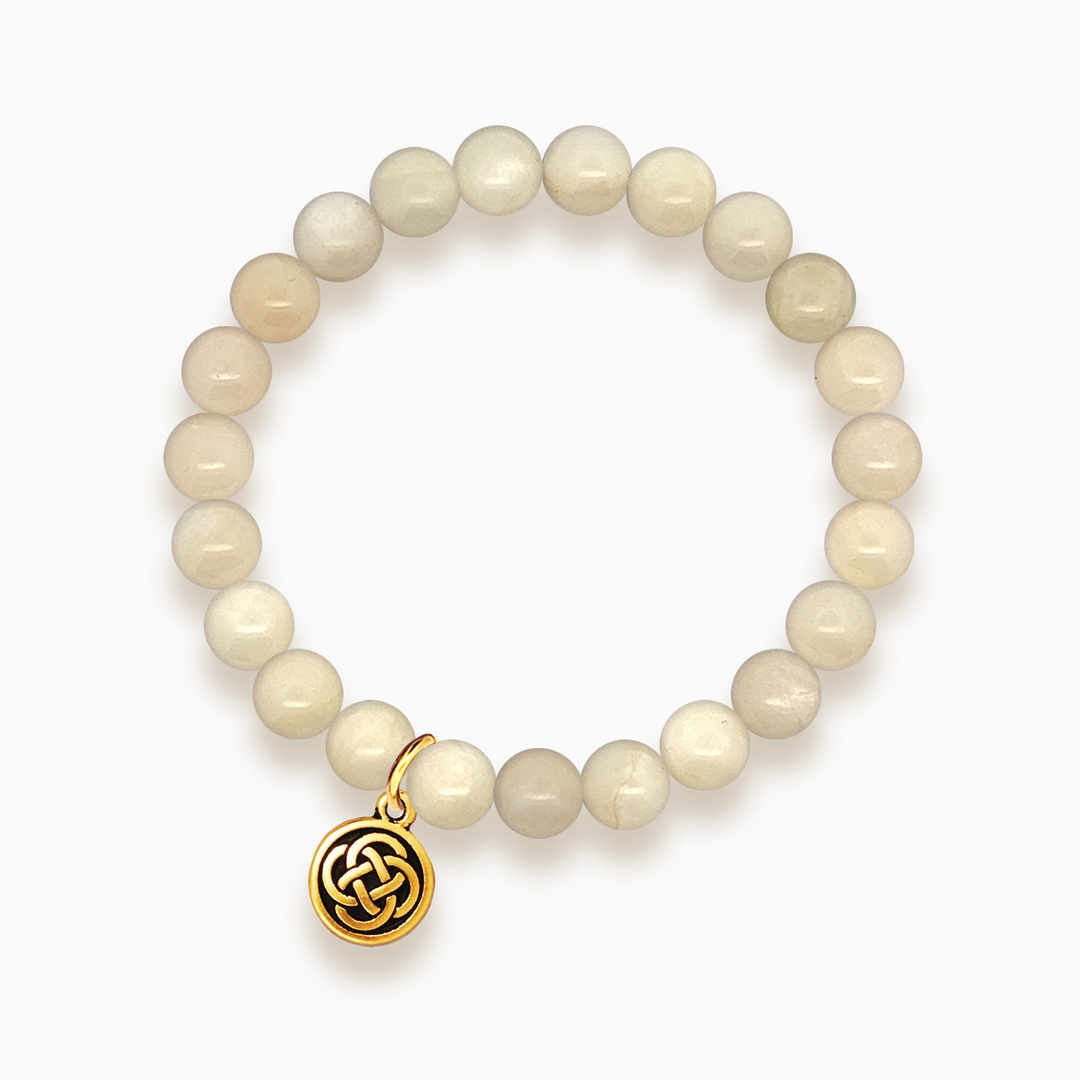 Gemstone Stacker Bracelet With Gold Plated Celtic Knot Charm