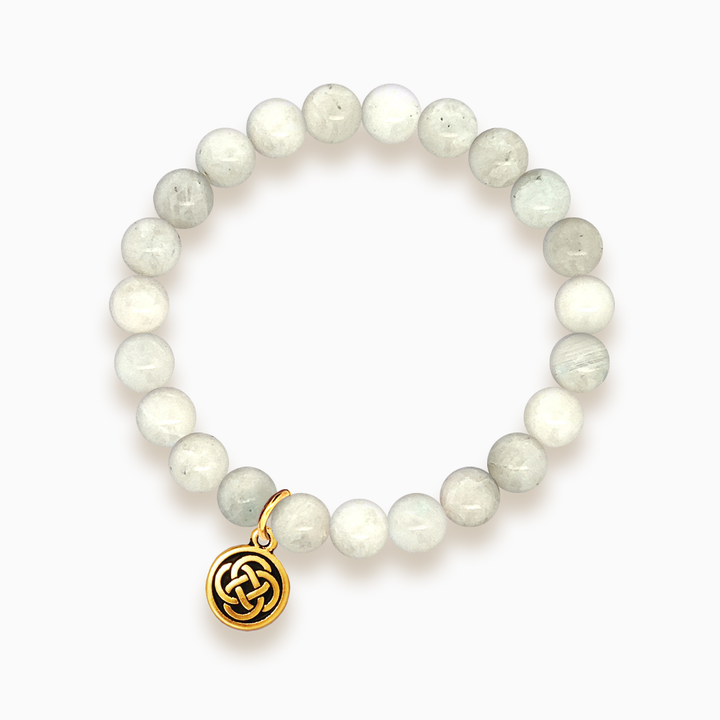 Gemstone Stacker Bracelet With Gold Plated Celtic Knot Charm