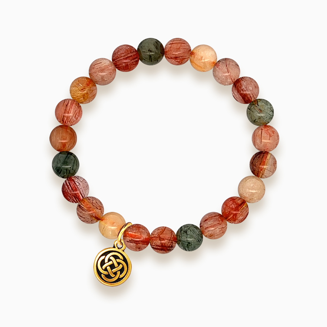 Gemstone Stacker Bracelet With Gold Plated Celtic Knot Charm