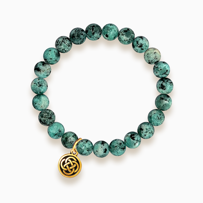 Gemstone Stacker Bracelet With Gold Plated Celtic Knot Charm