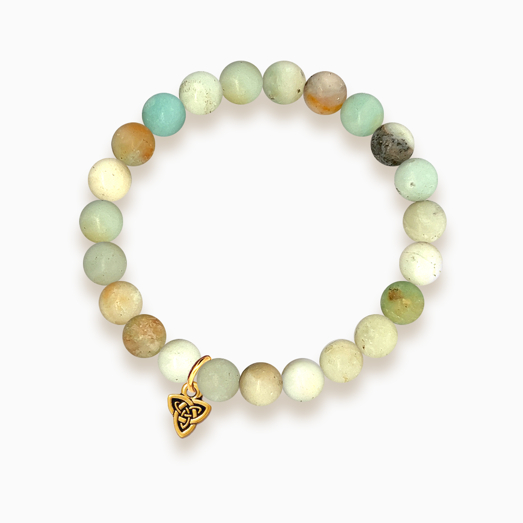 Gemstone Stacker Bracelet With Gold Plated Celtic Triad Charm