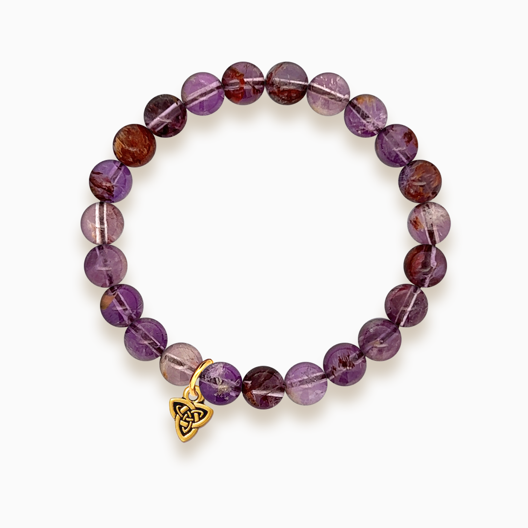 Gemstone Stacker Bracelet With Gold Plated Celtic Triad Charm