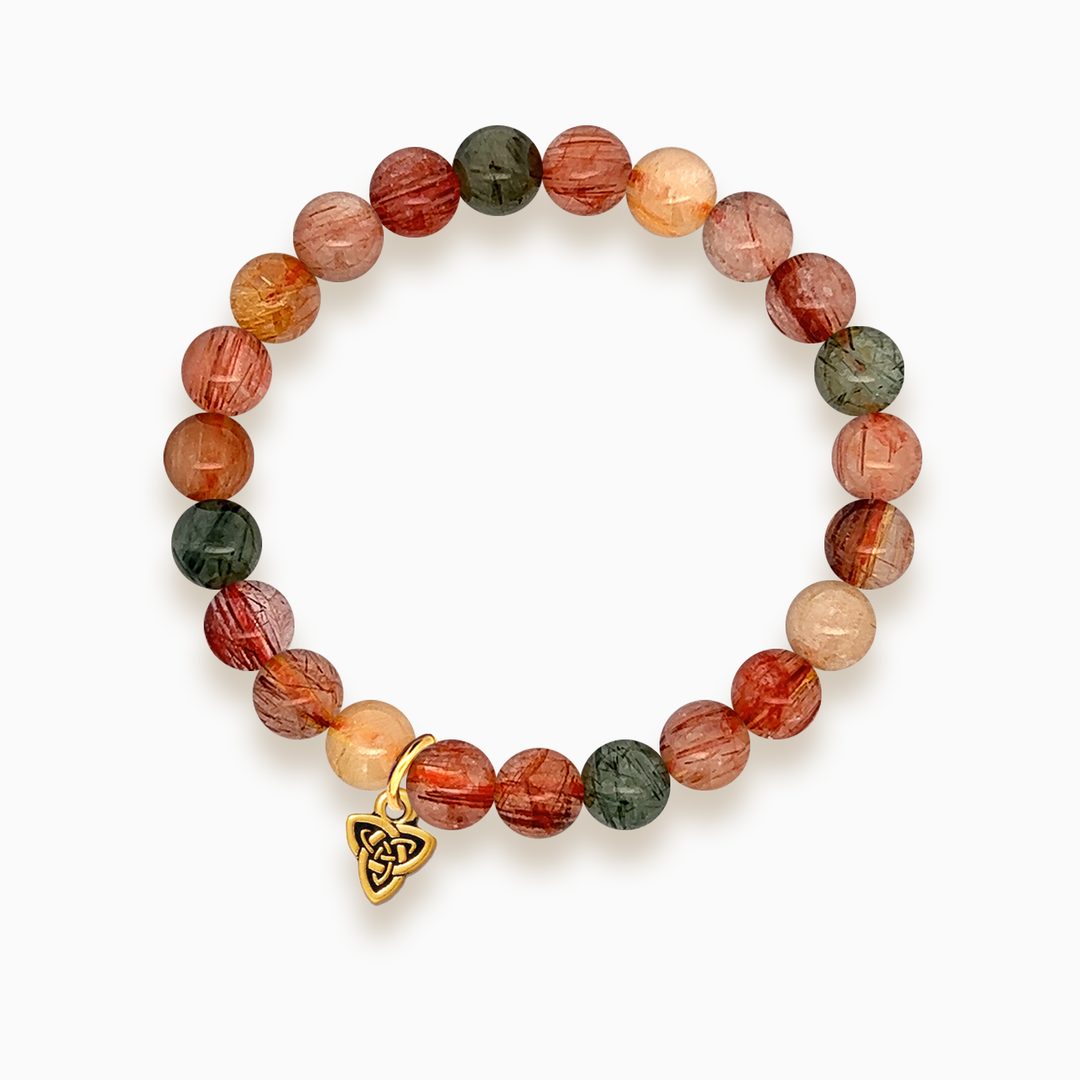 Gemstone Stacker Bracelet With Gold Plated Celtic Triad Charm