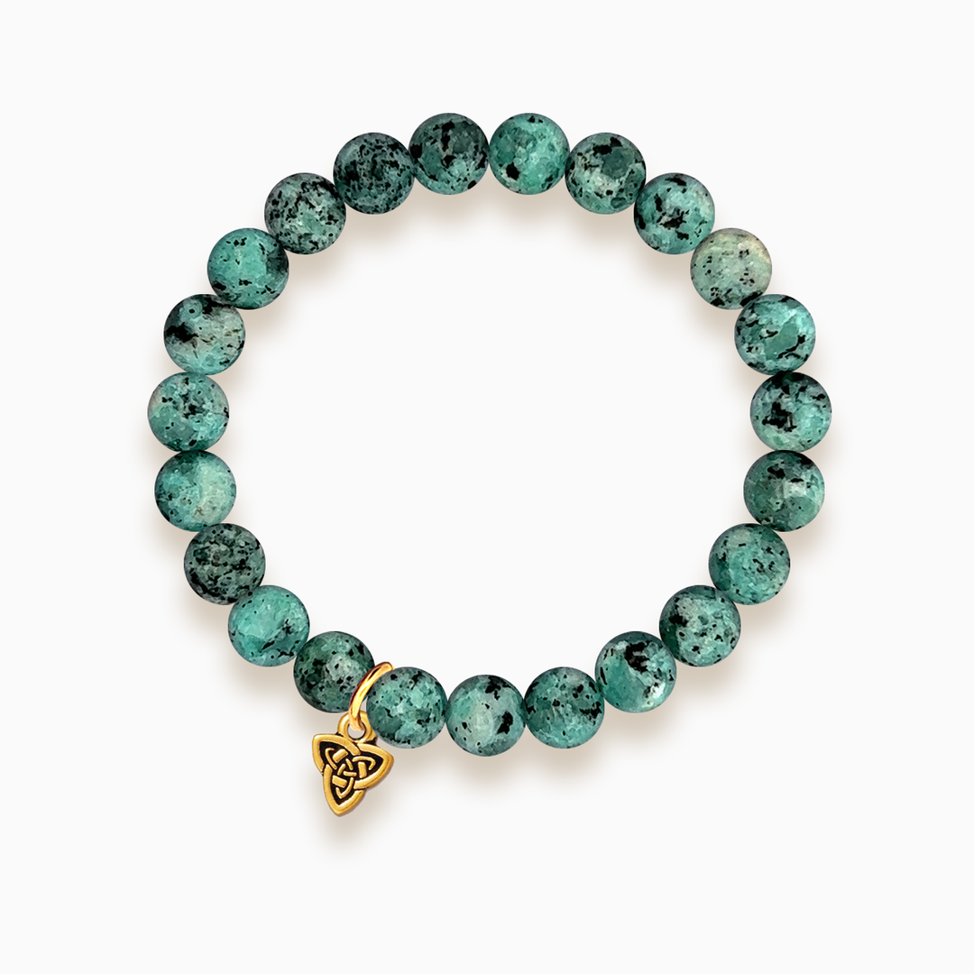 Gemstone Stacker Bracelet With Gold Plated Celtic Triad Charm