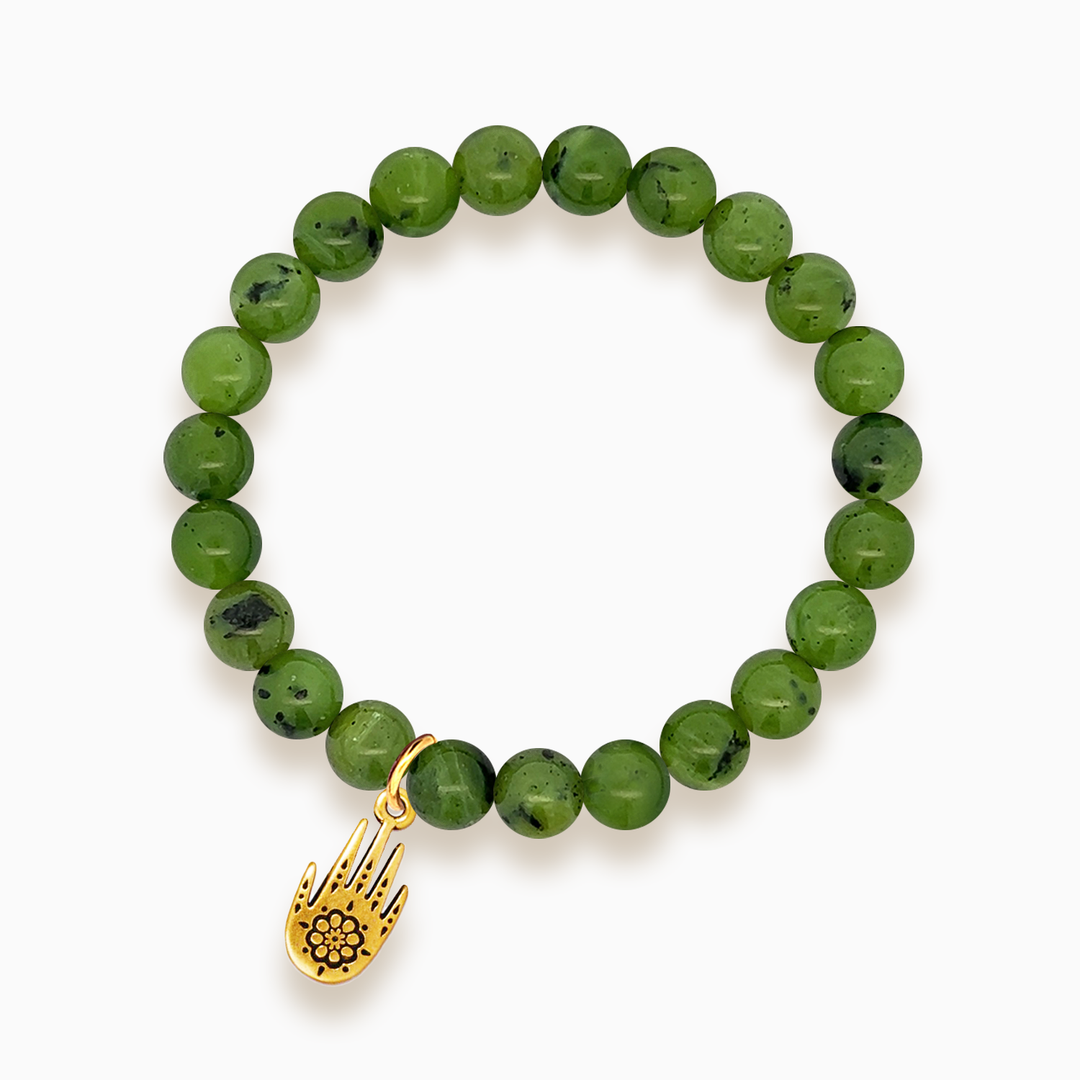 Gemstone Stacker Bracelet With Gold Plated Hamsa Hand Charm