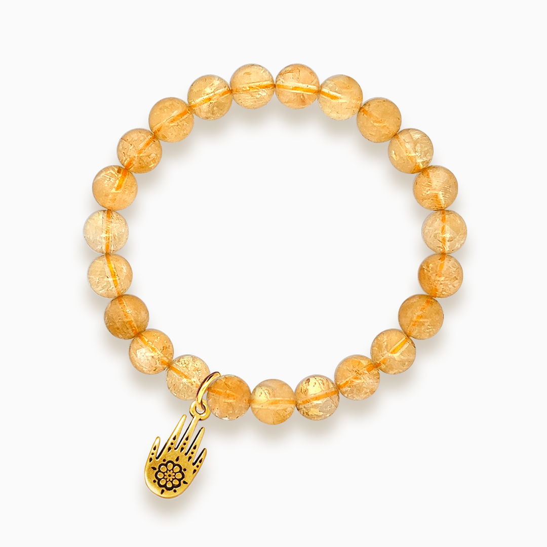 Gemstone Stacker Bracelet With Gold Plated Hamsa Hand Charm