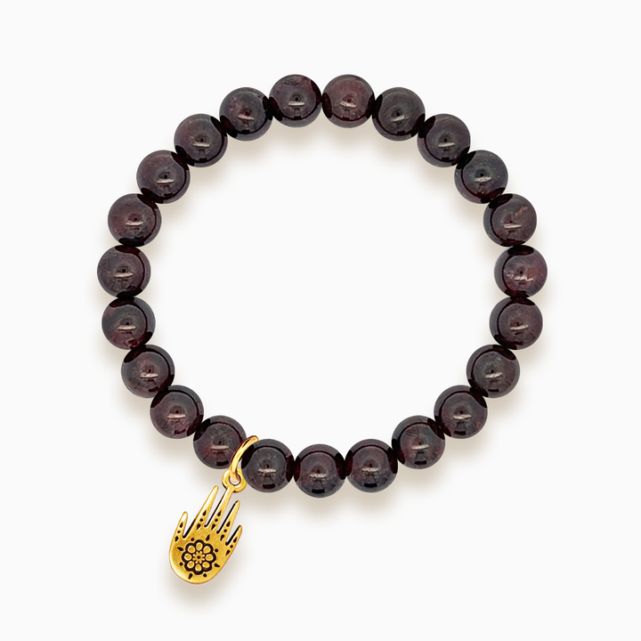 Gemstone Stacker Bracelet With Gold Plated Hamsa Hand Charm