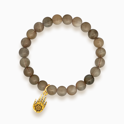Gemstone Stacker Bracelet With Gold Plated Hamsa Hand Charm