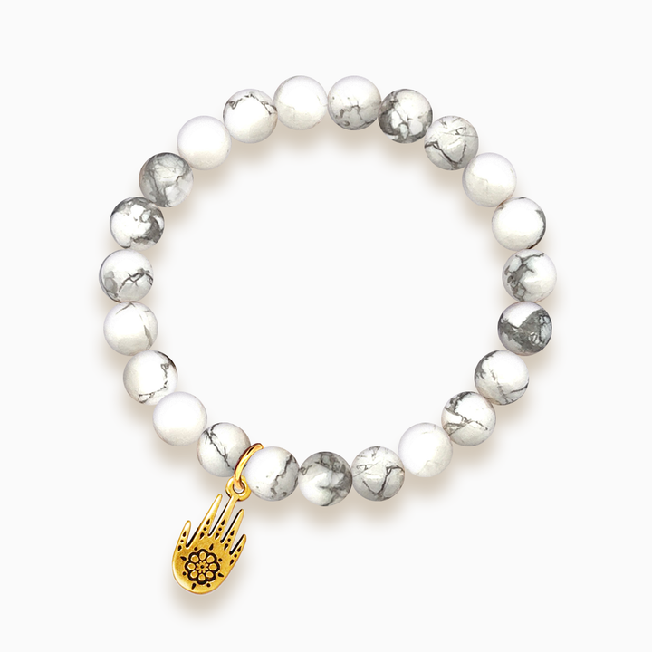 Gemstone Stacker Bracelet With Gold Plated Hamsa Hand Charm