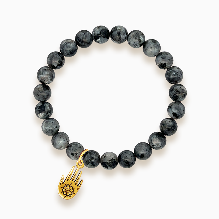 Gemstone Stacker Bracelet With Gold Plated Hamsa Hand Charm