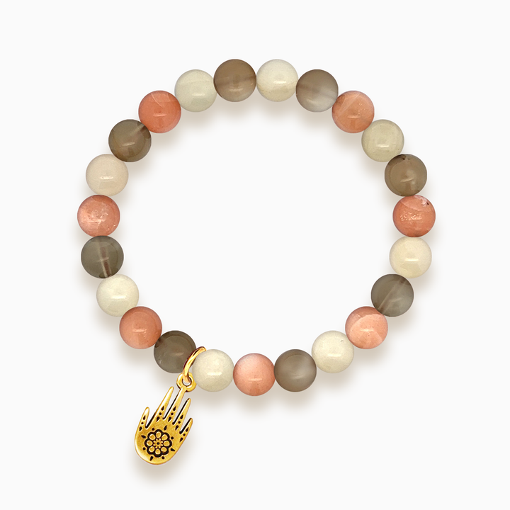 Gemstone Stacker Bracelet With Gold Plated Hamsa Hand Charm