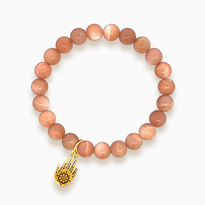 Gemstone Stacker Bracelet With Gold Plated Hamsa Hand Charm