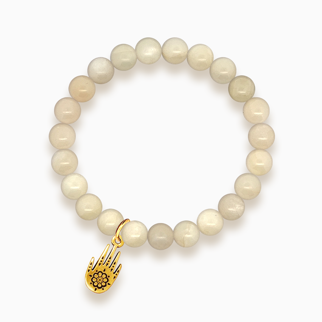 Gemstone Stacker Bracelet With Gold Plated Hamsa Hand Charm