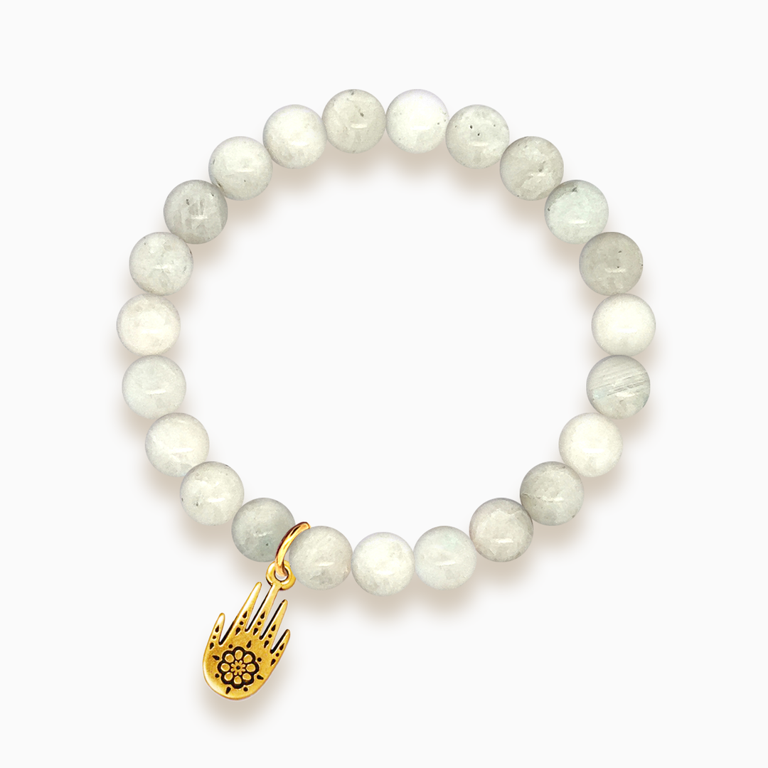 Gemstone Stacker Bracelet With Gold Plated Hamsa Hand Charm