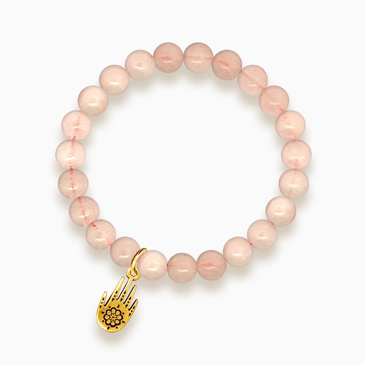 Gemstone Stacker Bracelet With Gold Plated Hamsa Hand Charm