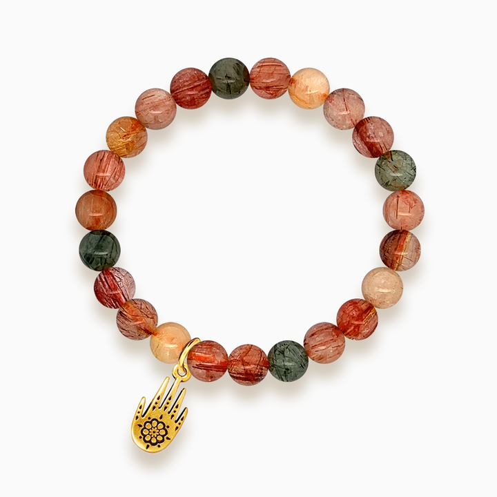 Gemstone Stacker Bracelet With Gold Plated Hamsa Hand Charm