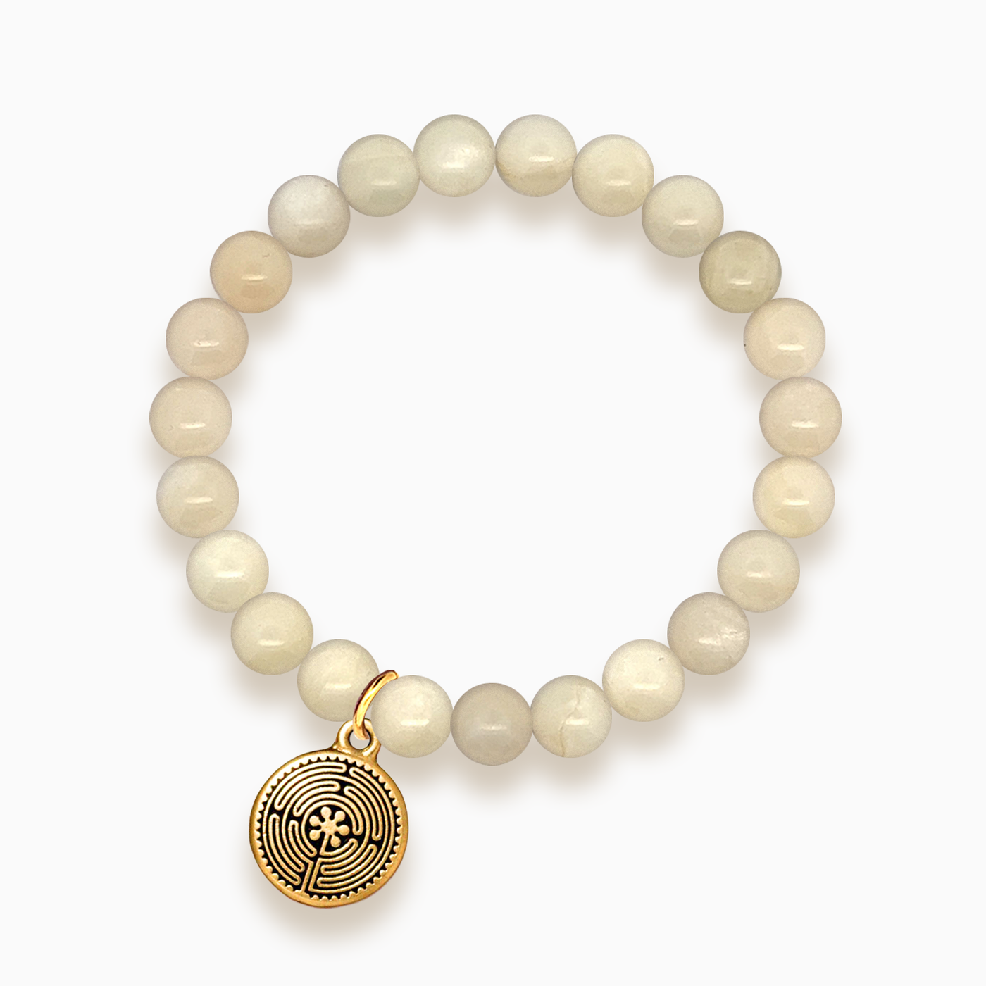 Gemstone Stacker Bracelet With Gold Plated Labyrinth Charm